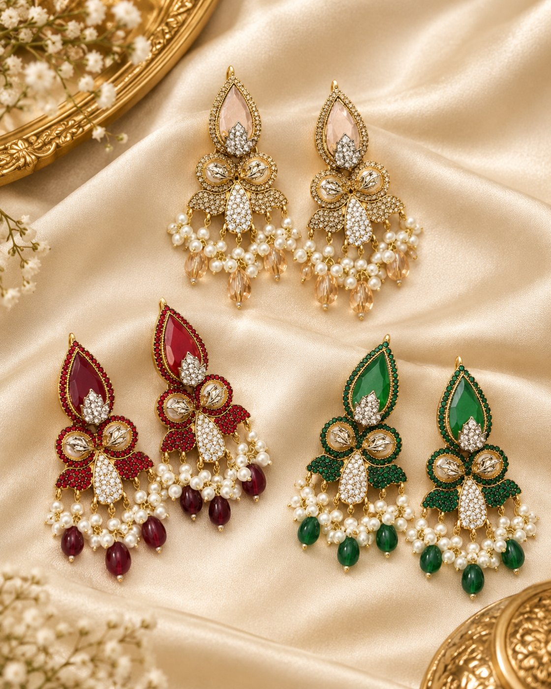 Royal Kundan & Pearl Statement Chandelier Earrings