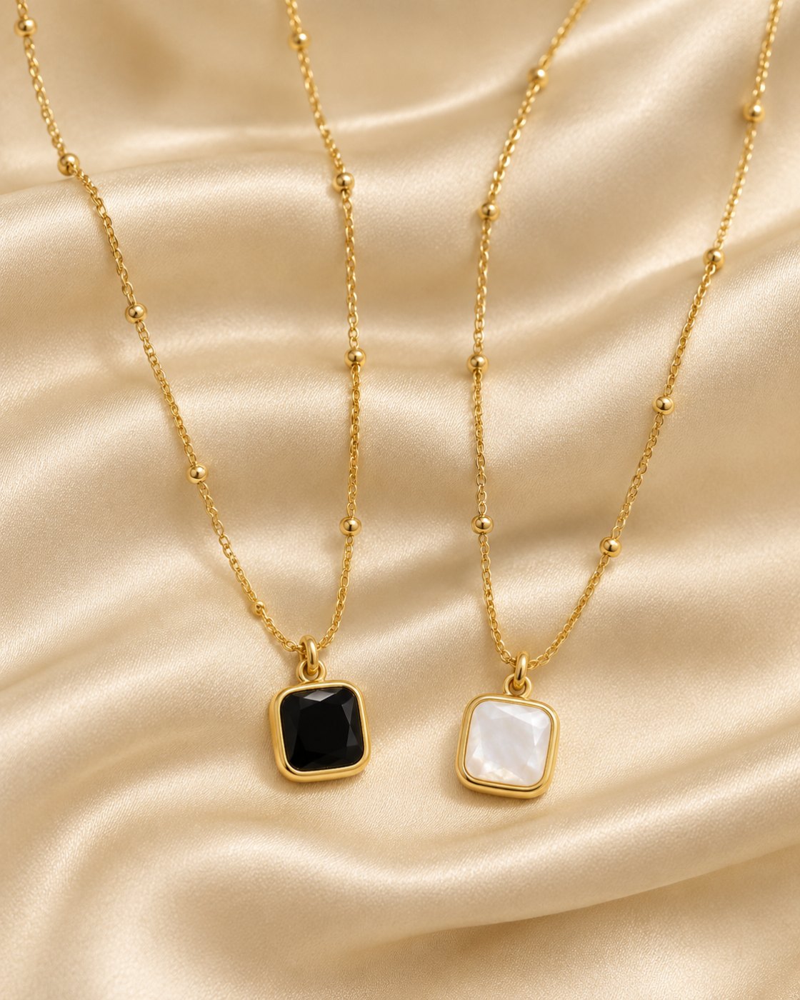 Elegance Square Stone Beaded Chain Necklace