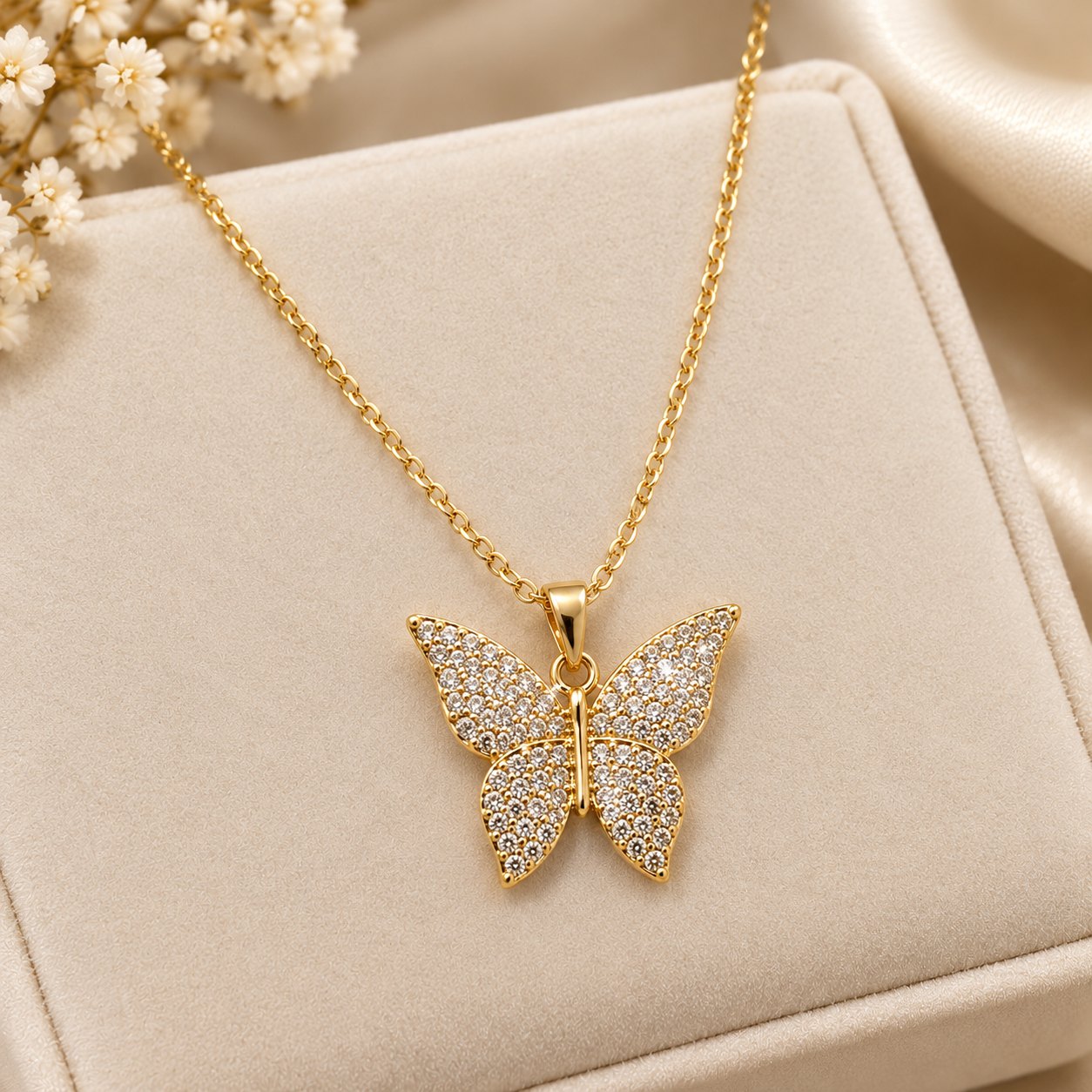 Sparkling Gold Butterfly Pendant Necklace